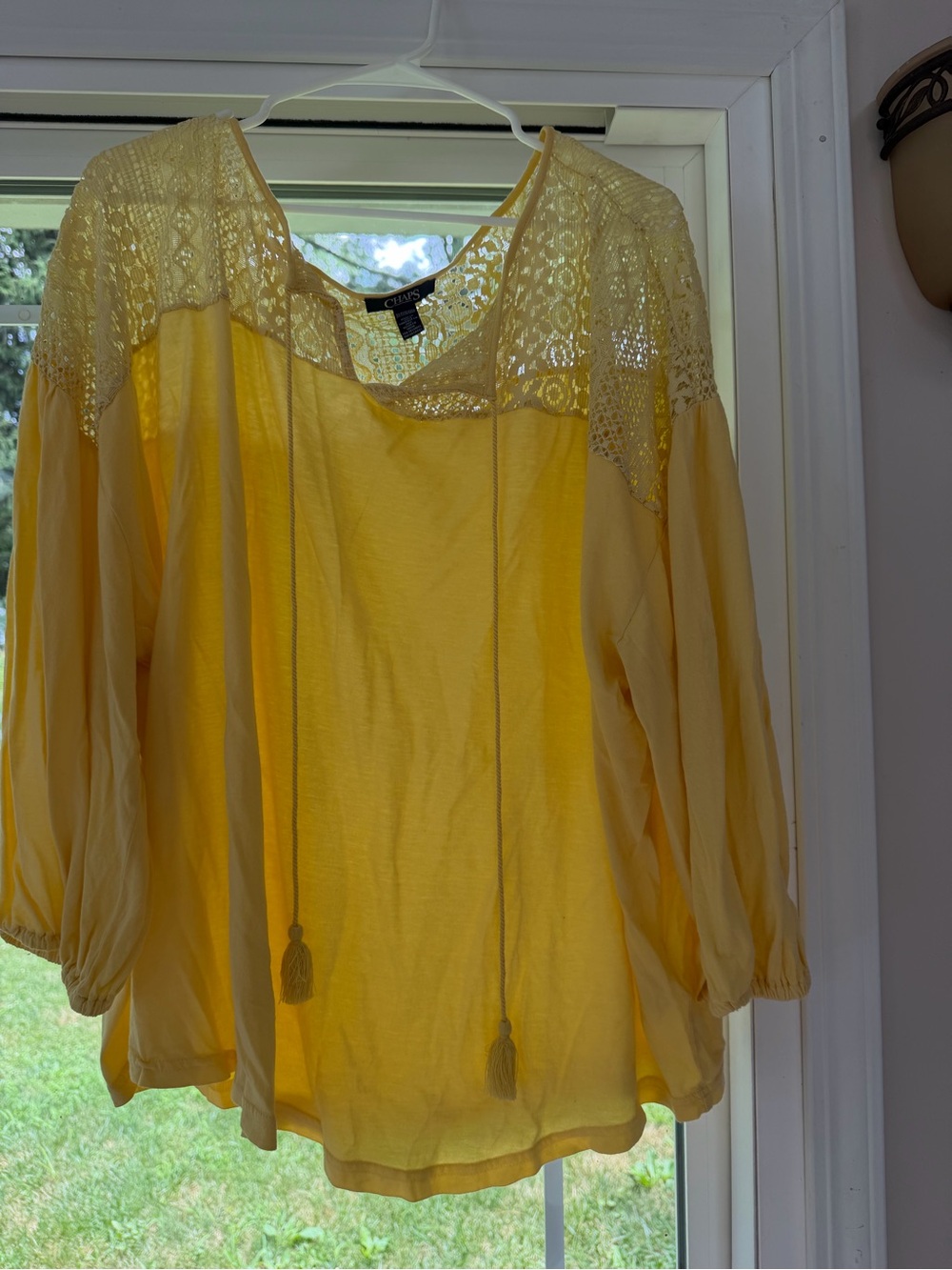 Chaps Yellow Lace Yoke Peasant Top